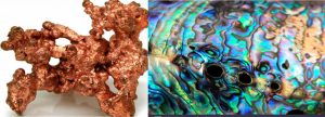 Copper Minerals & Paua (abalone) shell closeup detail 